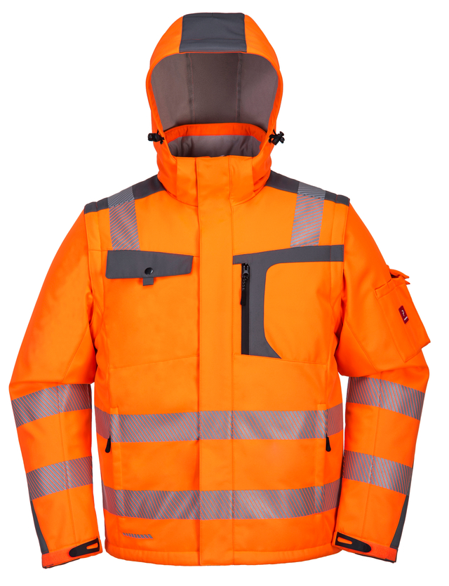 En ISO 20471 Hi Vis Refective Softshell Workwear Jacket Uniform with Detachable Sleeve